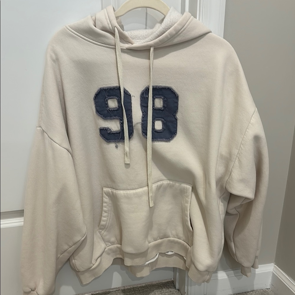 Cream Hoodie with Blue '98' Design